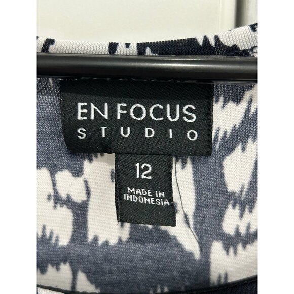 En Focus Studi Ruched Waist Black White Patterned Dress Size 12 - Picture 5 of 9